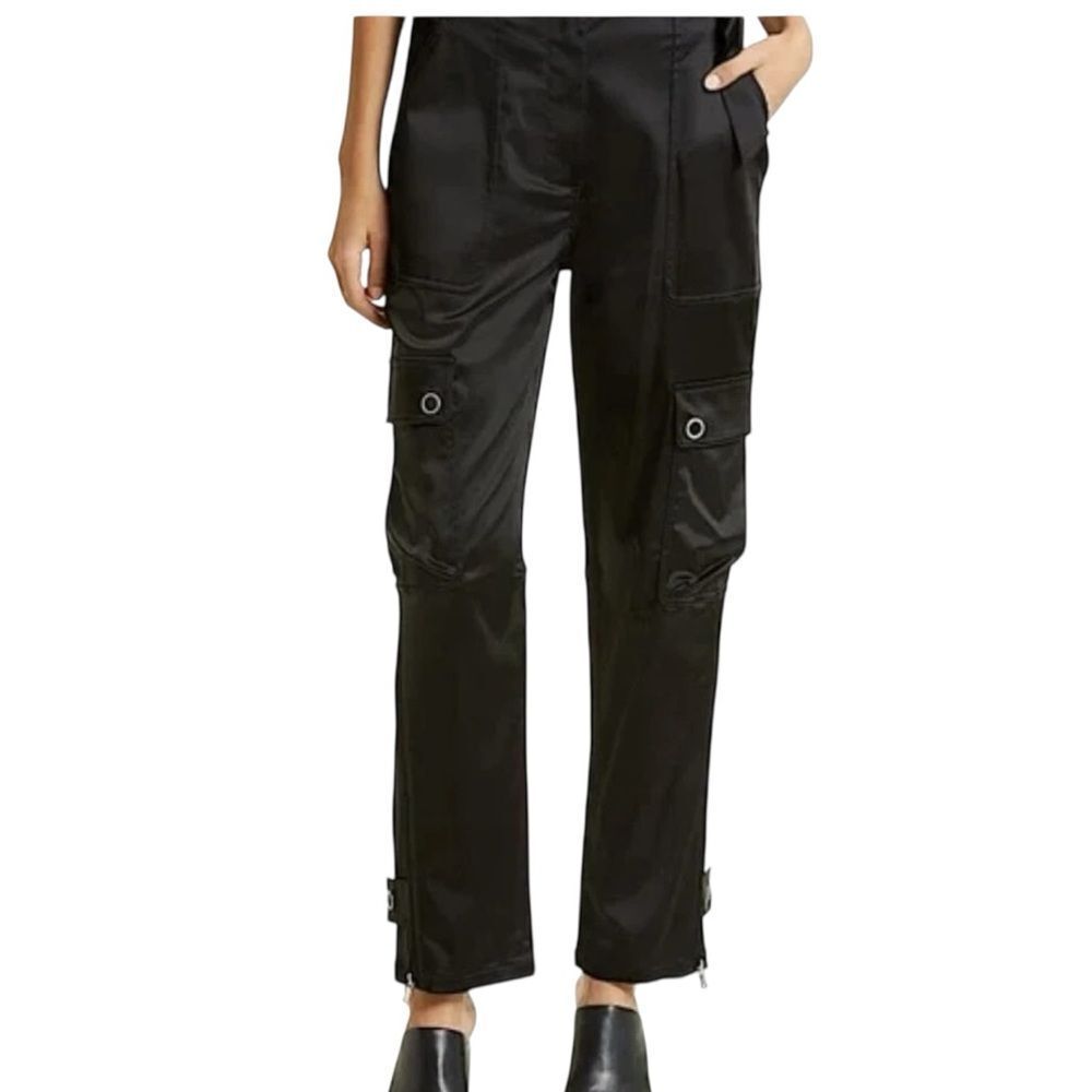 Jonathan Simkhai Black satin Straight Leg Cargo Pants size 0